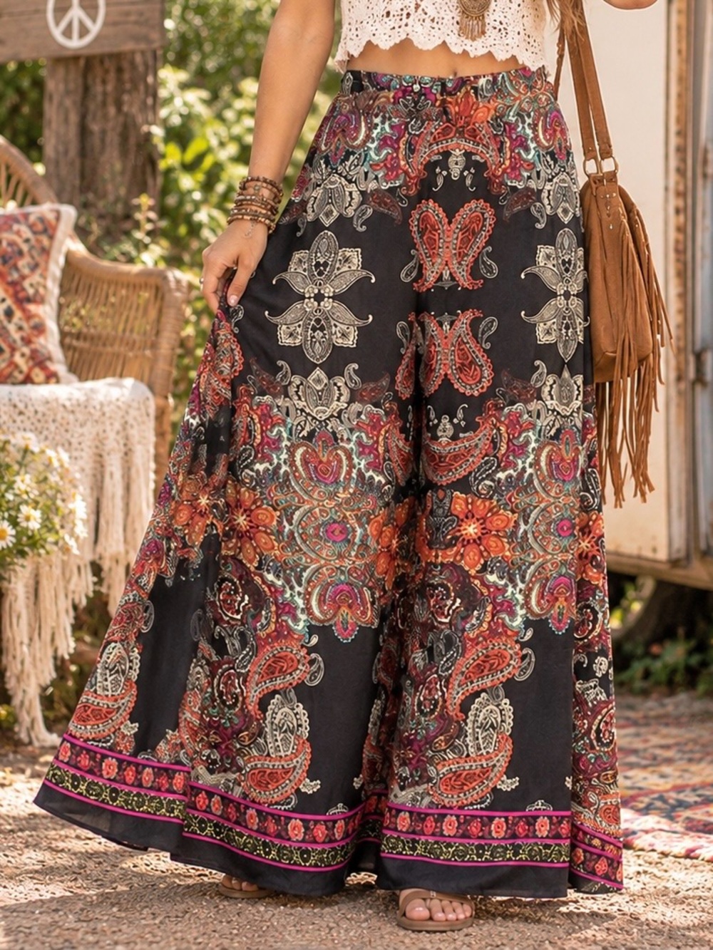 Established 1962 Black Paisley Boho Maxi Skirt Size S